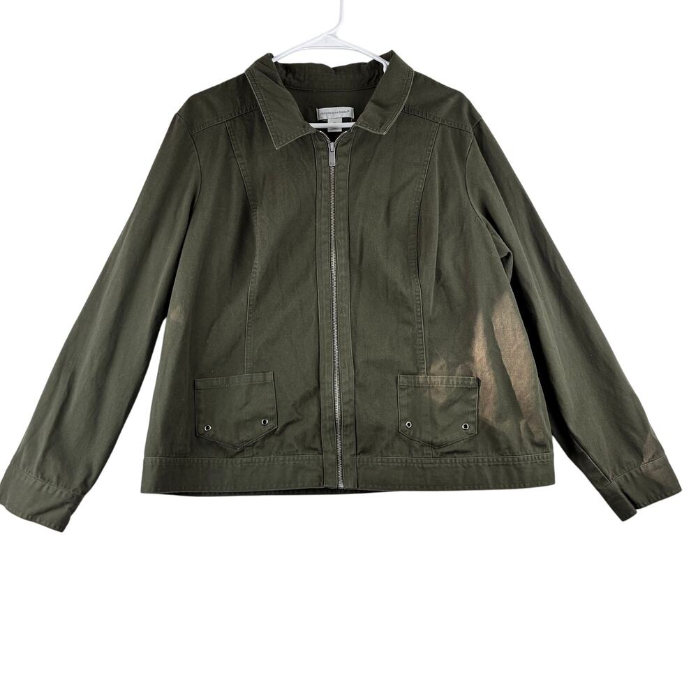 Christopher & Banks Full Zip 100% Cotton Moto Jacket Women XL Army Green Utility